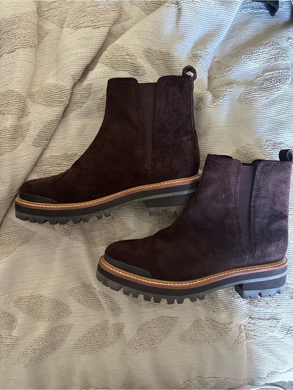 Marc Fisher Dark Brown Suede Chelsea Lug Ankle Boots size 6.5M